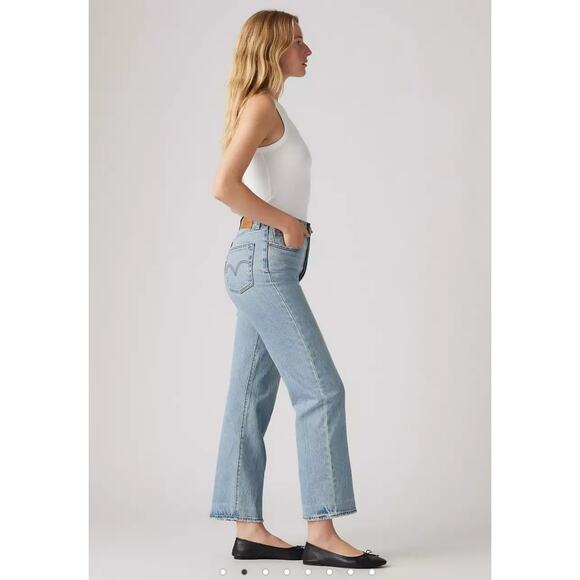 Levis 27 Ribcage Straight Ankle Jeans Super Highrise Medium Wash Stretch Denim - Picture 1 of 10